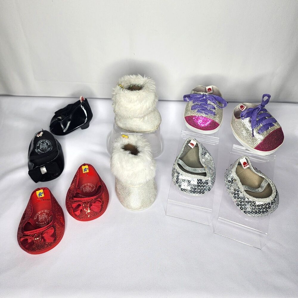 Build A Bear Shoes Lot 5 Pairs Sequin Sneakers Red Glitter Mary Janes Fur Boots
